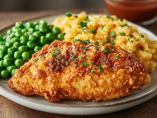 Southern-Style Fried Chicken, Hash Brown Casserole, English Peas