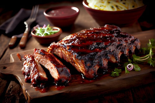 Sweet Jalapeño Glazed Ribs, Chorizo Beans, Mexican Street Corn