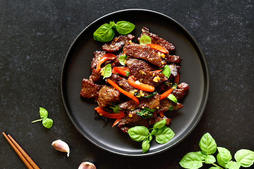 Sweet Pepper Chinese Filet Mignon Beef Tips & Fried Rice
