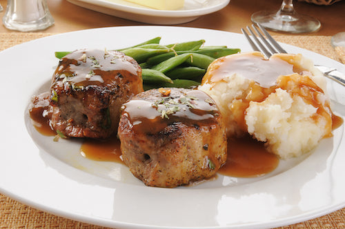 Tender Pork Steaks, Mashed Potatoes, Green Beans - NEW