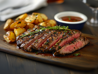 Tender Grilled Steak, Yukon Potatoes, Veggies
