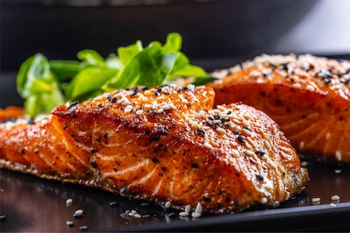 Teriyaki Glazed Salmon, Vegetable Rice Noodle Stir Fry