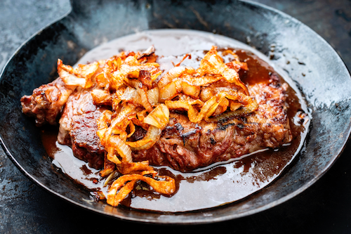 Texas Style Strip Steak, Skillet Onions, Mashed Potatoes - NEW