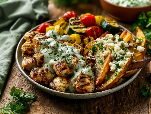 Tzatziki Chicken Kabobs, Feta Fries, Basil Tomato Veggies - NEW