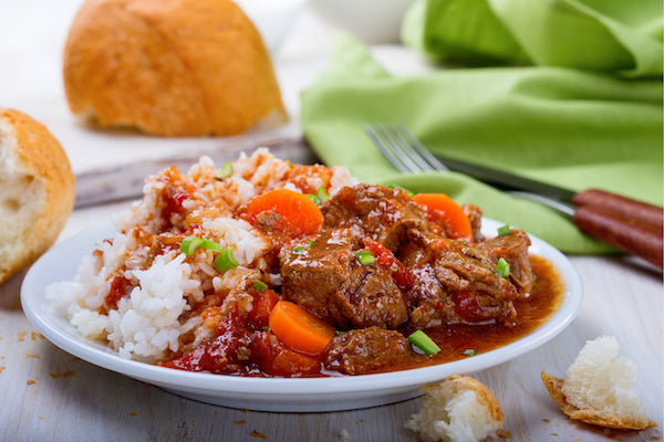 Beef Tips and Rice with Red Wine Gravy