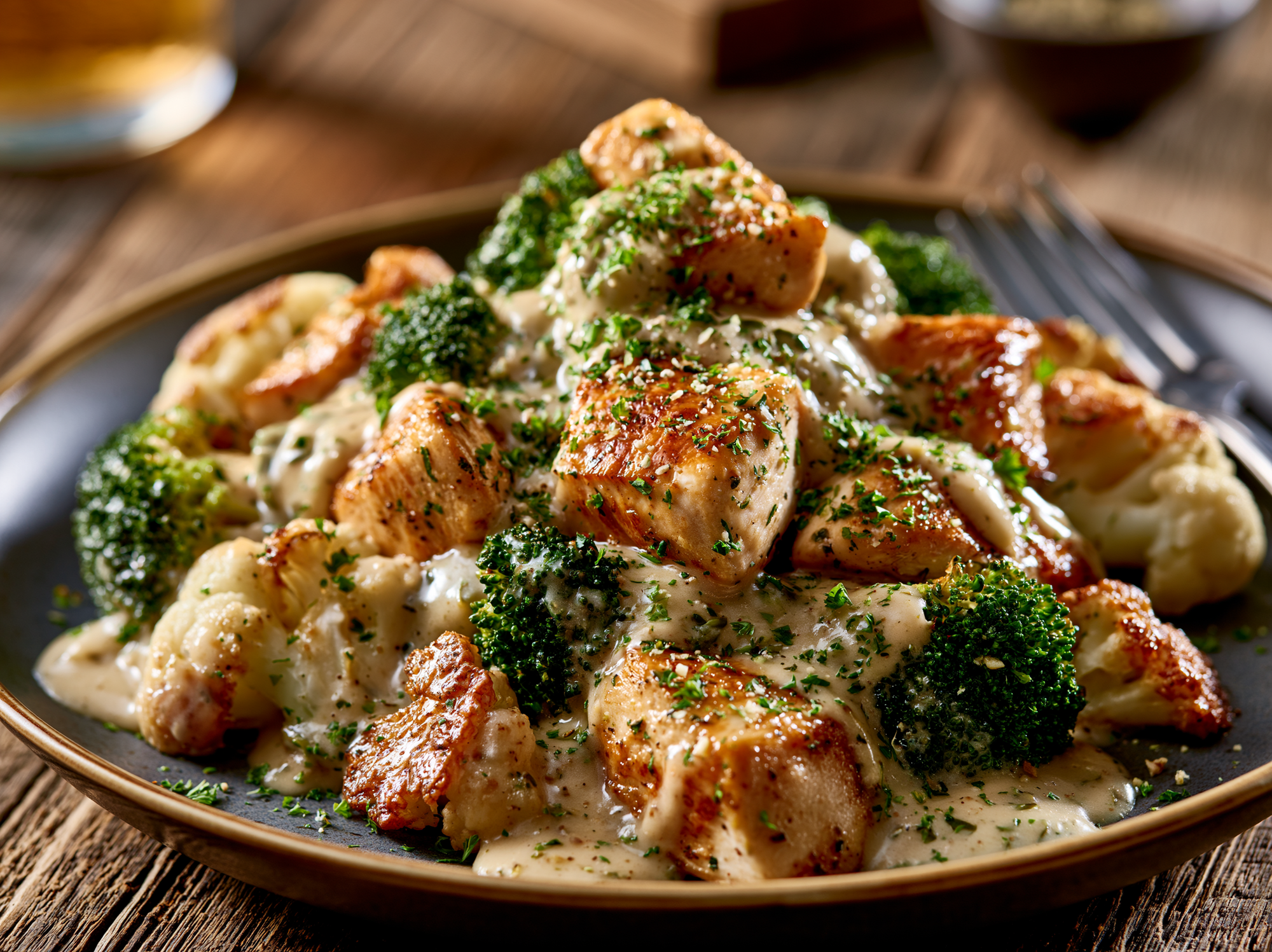 Creamy Garlic Chicken Broccoli and Cauliflower Bake - NEW