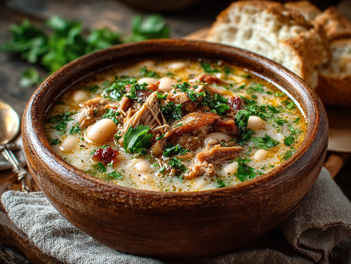 Slow-Cooked Braised Pork, White Beans Soup