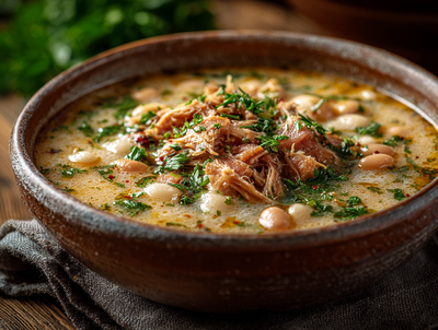 Slow-Cooked Braised Pork, White Beans Soup