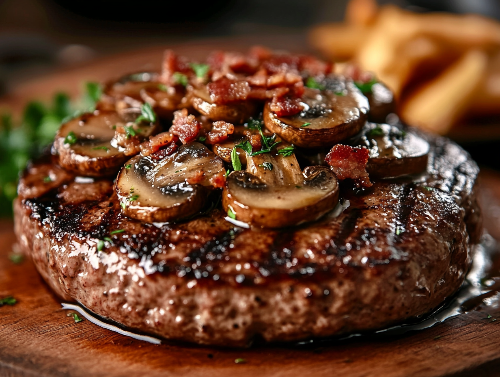 Hamburger Steak Diane, Au Gratin Potatoes, Maple Brussels