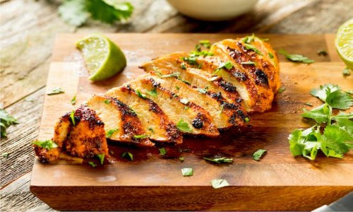 Honey Garlic Chicken, Sweet Potatoes, Sautéed Spinach. Our tender grilled chicken is seasoned with spices, basted with delicious honey garlic glaze, olive oil, house seasoning, paired with our delicious sautéed spinach and sweet potatoes