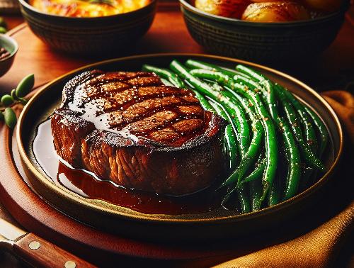 Grilled Garlic Herb Filet Mignon, Au Gratin Potatoes, Haricot Green Beans