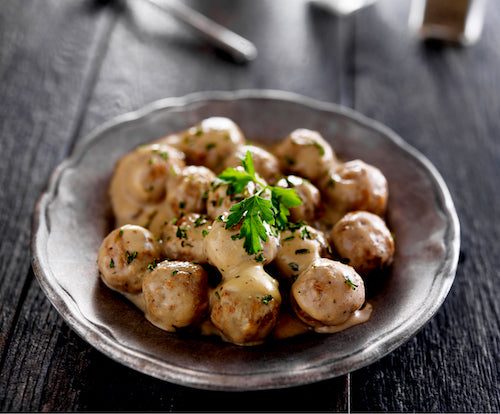 Stroganoff Meatballs over Angel Hair Pasta